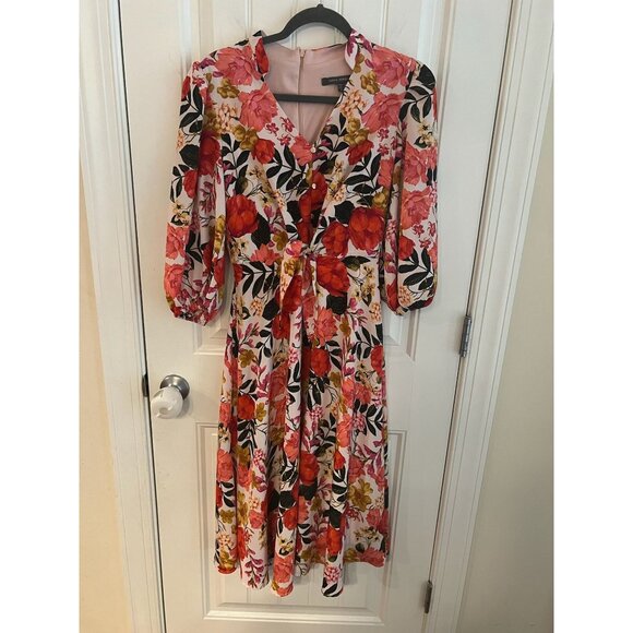 Julia Jordan Floral Tie Front Midi Dress Sz 4 - Picture 2 of 6
